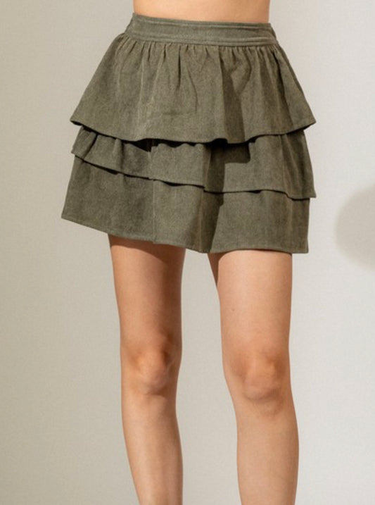 Evergreen Corduroy Ruffle Skirt