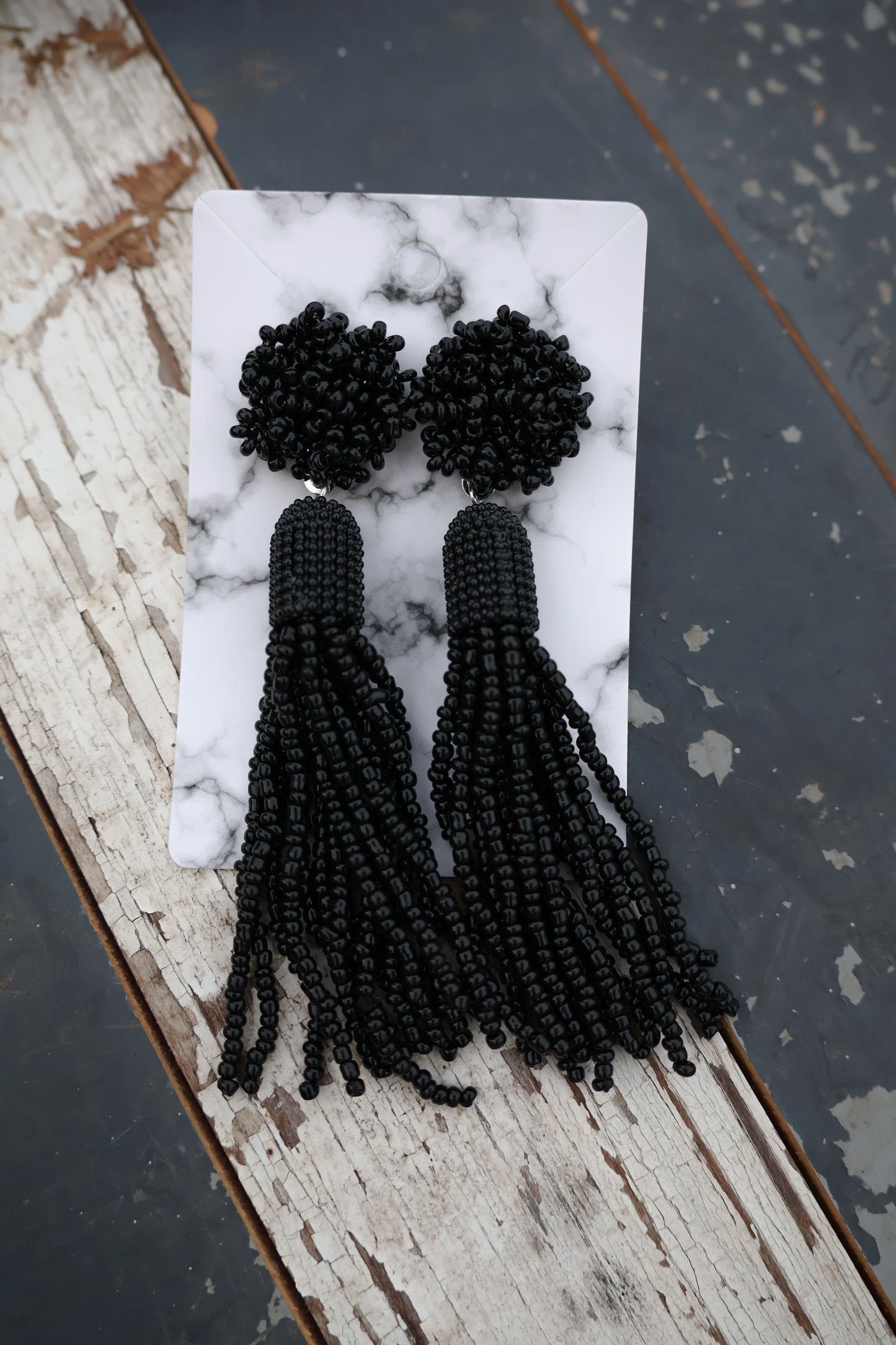 Black Beaded Dangle Earrings