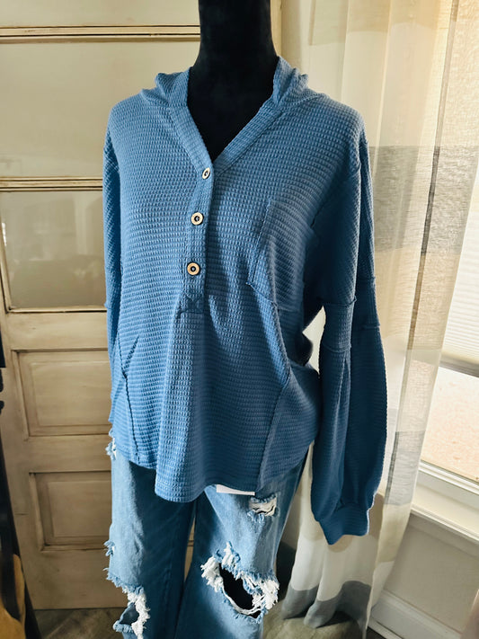 Hooded Blue LS Top