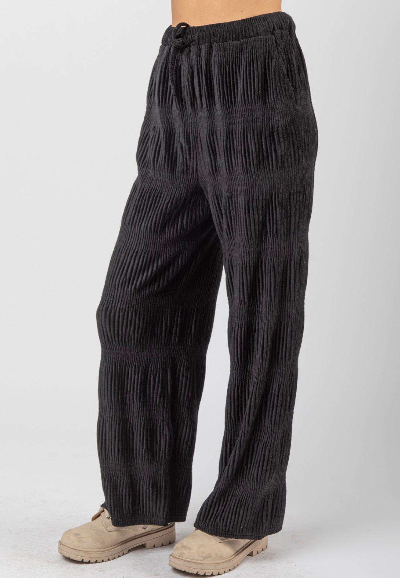 Black Velvet Crinkle Pants