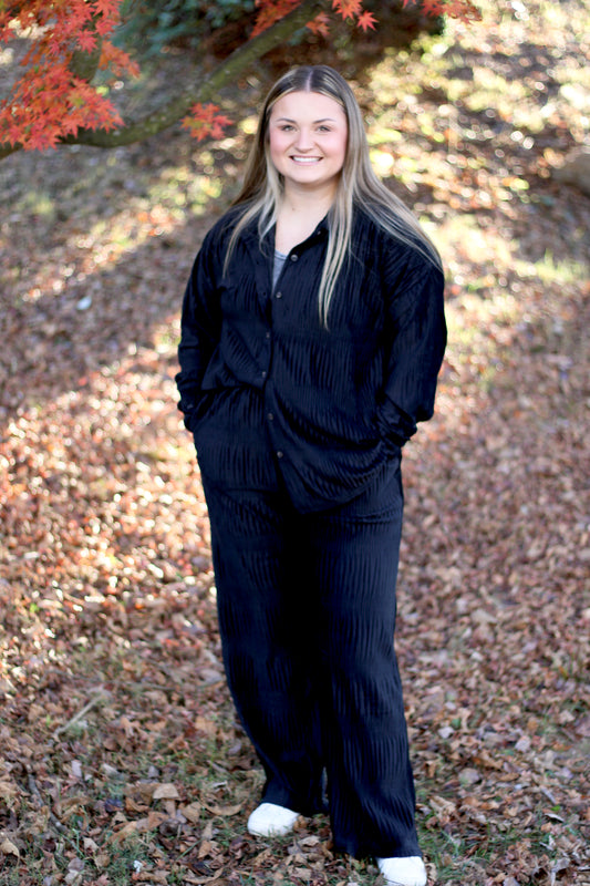 Black Velvet Crinkle Pants