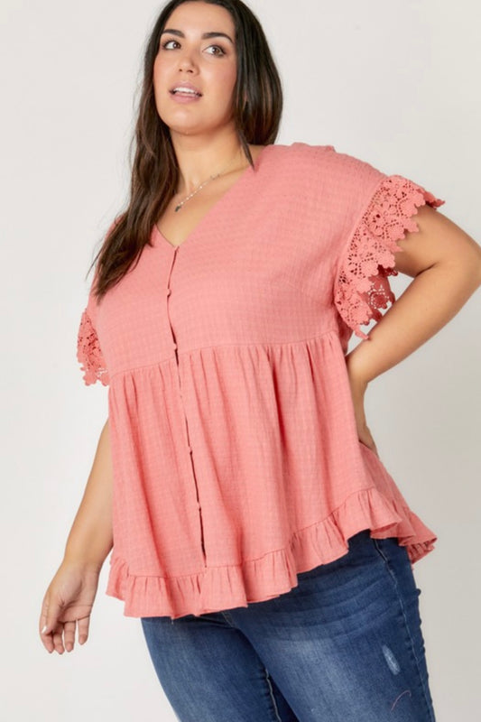 Lace Detailed Sleeve Blouse- Plus Size