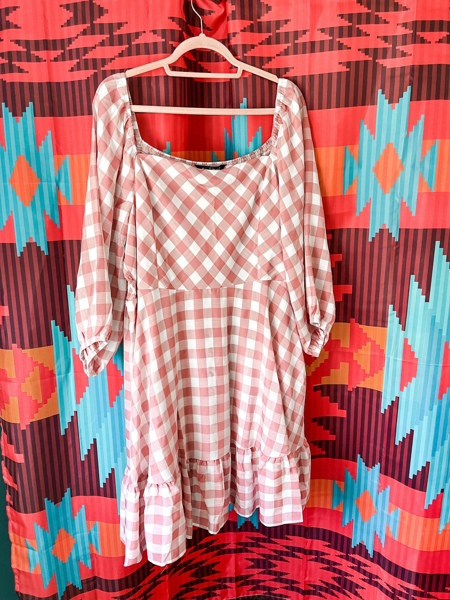 Gingham 3/4 Sleeve Dress- Plus Size